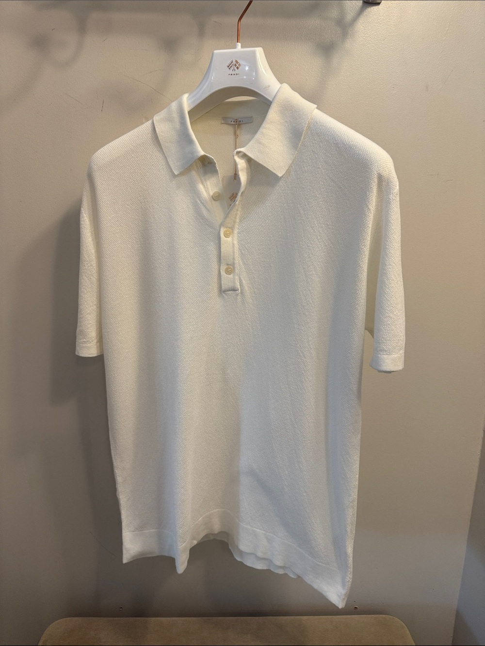 Men's White Short-Sleeve Polo with Textured Knit